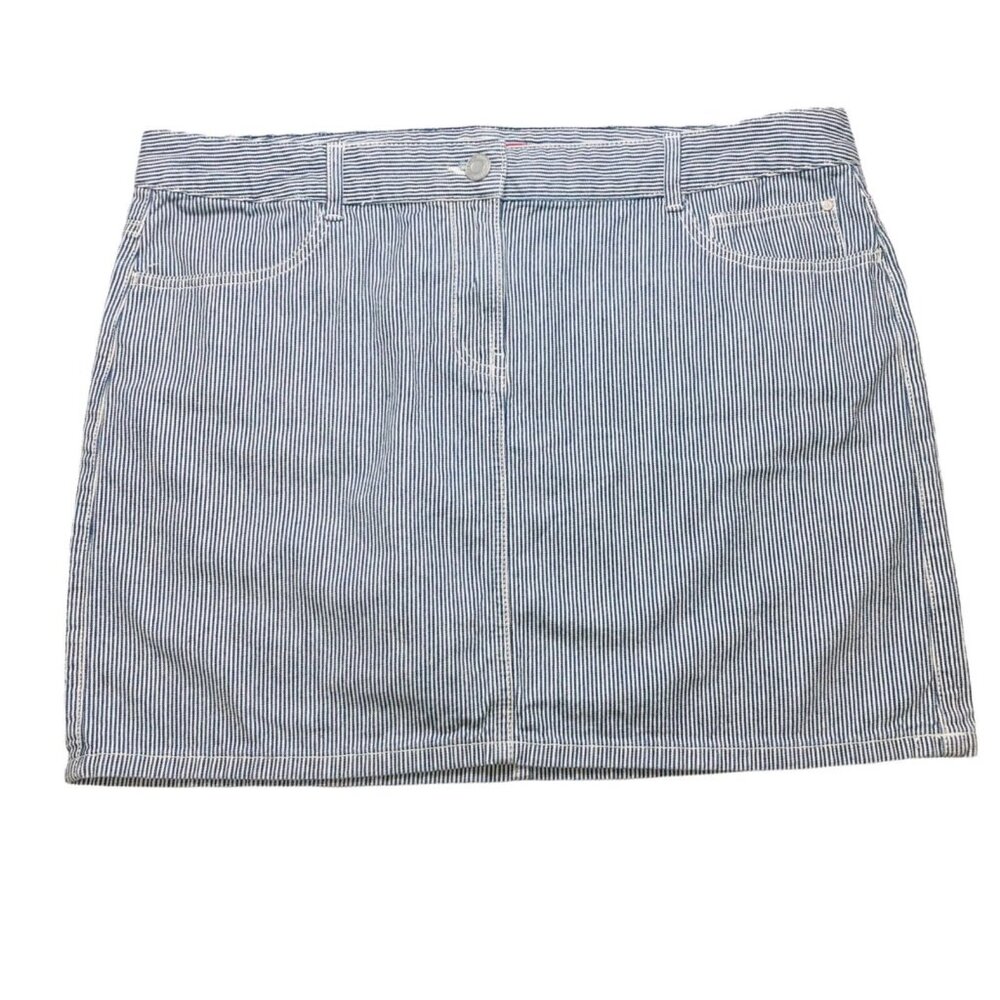 Tommy Hilfilger Y2K Blue Pinstripe Denim Mini Skirt Women Size 16 Preppy